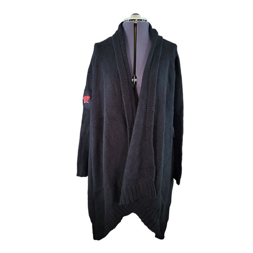Meesh & Mia Wisconsin Badgers Black Cardigan Wrap Sweater Sz M